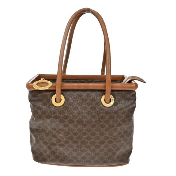 CELINE Logo Circle Macadam Pattern Hand Bag PVC Leather Brown GHW Italy 38KB361 - Picture 1 of 16